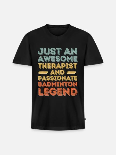 Therapeut Badminton retro - Männer Premium Bio T-Shirt mit V-Ausschnitt - Schwarz