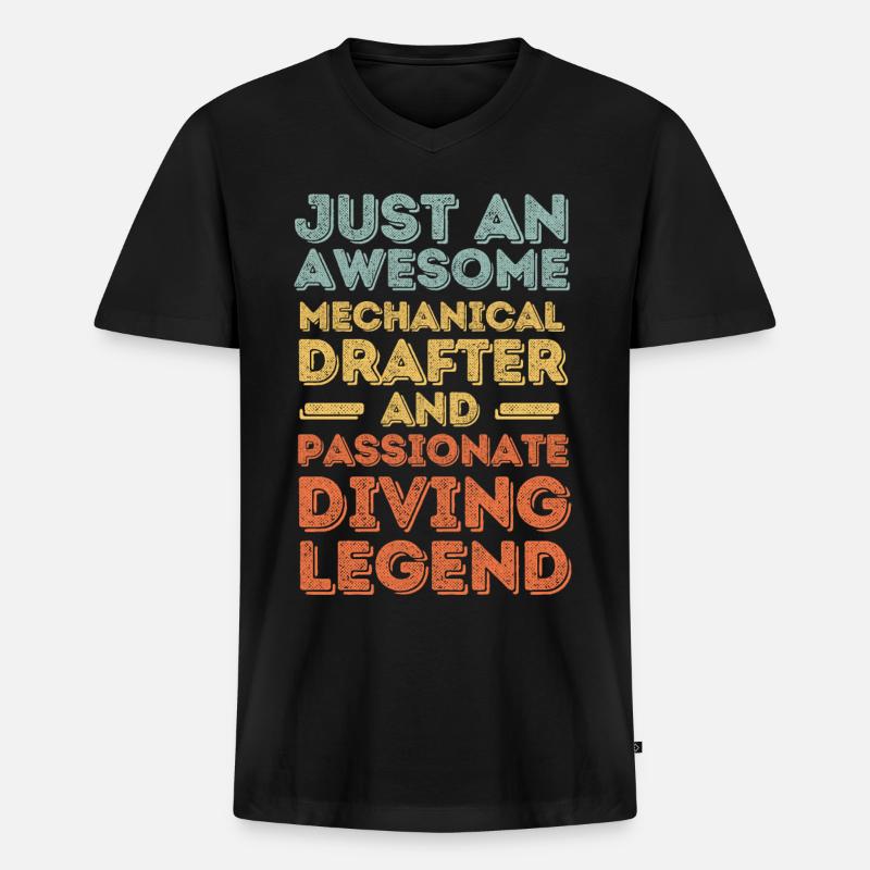 Technischer-Zeichner Tauchen retro - Männer Premium Bio T-Shirt mit V-Ausschnitt - Schwarz