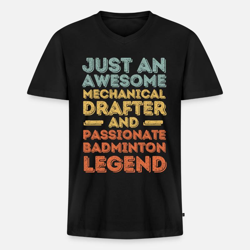 Technischer-Zeichner Badminton retro - Männer Premium Bio T-Shirt mit V-Ausschnitt - Schwarz