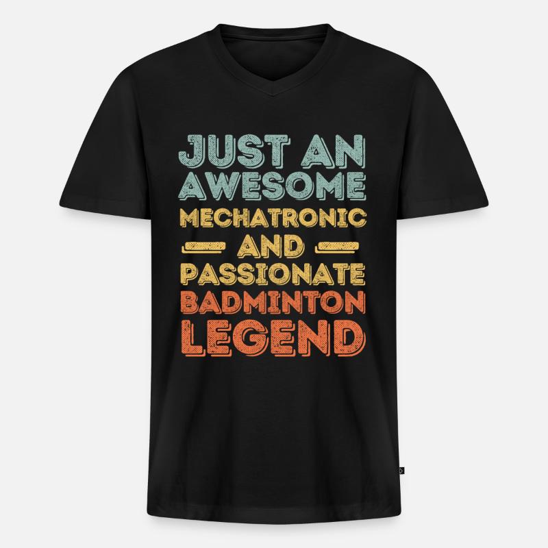 Mechatroniker Badminton retro - Männer Premium Bio T-Shirt mit V-Ausschnitt - Schwarz