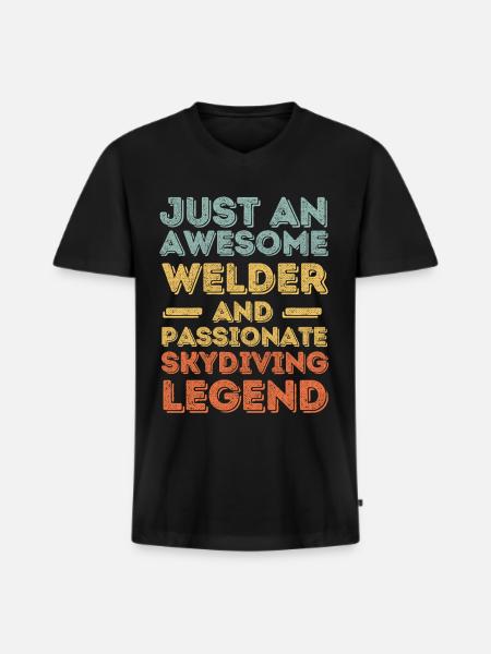 Welder skydiving retro - Men's Premium Organic T-shirt with V-neck - black