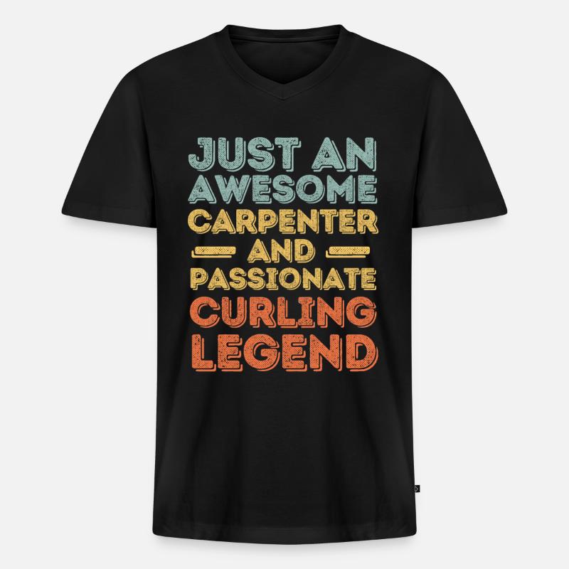 Zimmermann Curling retro - Männer Premium Bio T-Shirt mit V-Ausschnitt - Schwarz