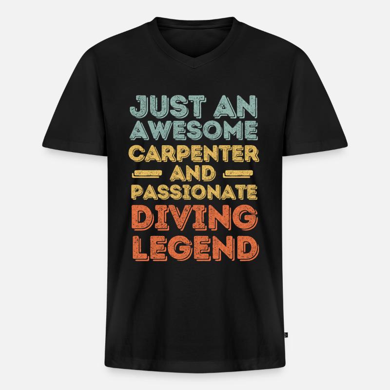 Zimmermann Tauchen retro - Männer Premium Bio T-Shirt mit V-Ausschnitt - Schwarz