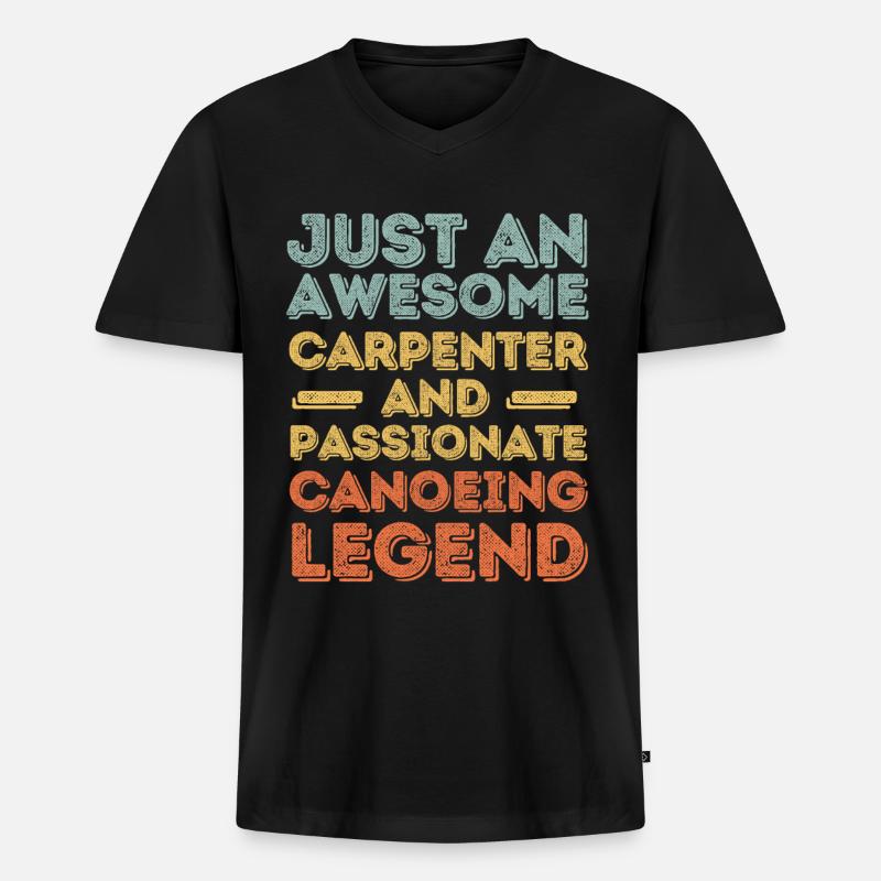Zimmermann Kanu retro - Männer Premium Bio T-Shirt mit V-Ausschnitt - Schwarz