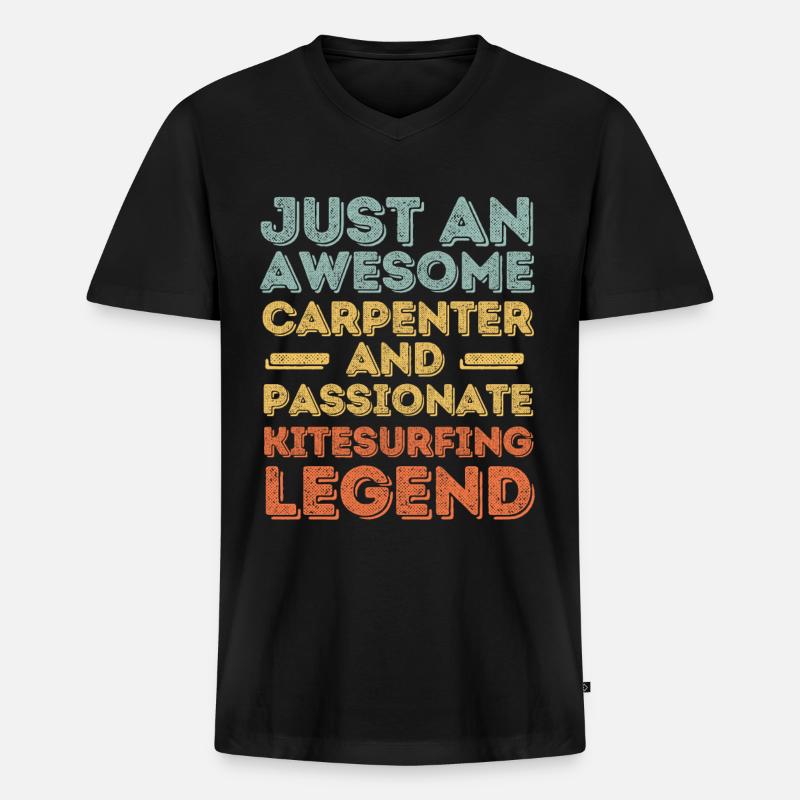 Zimmermann Kitesurfen retro - Männer Premium Bio T-Shirt mit V-Ausschnitt - Schwarz