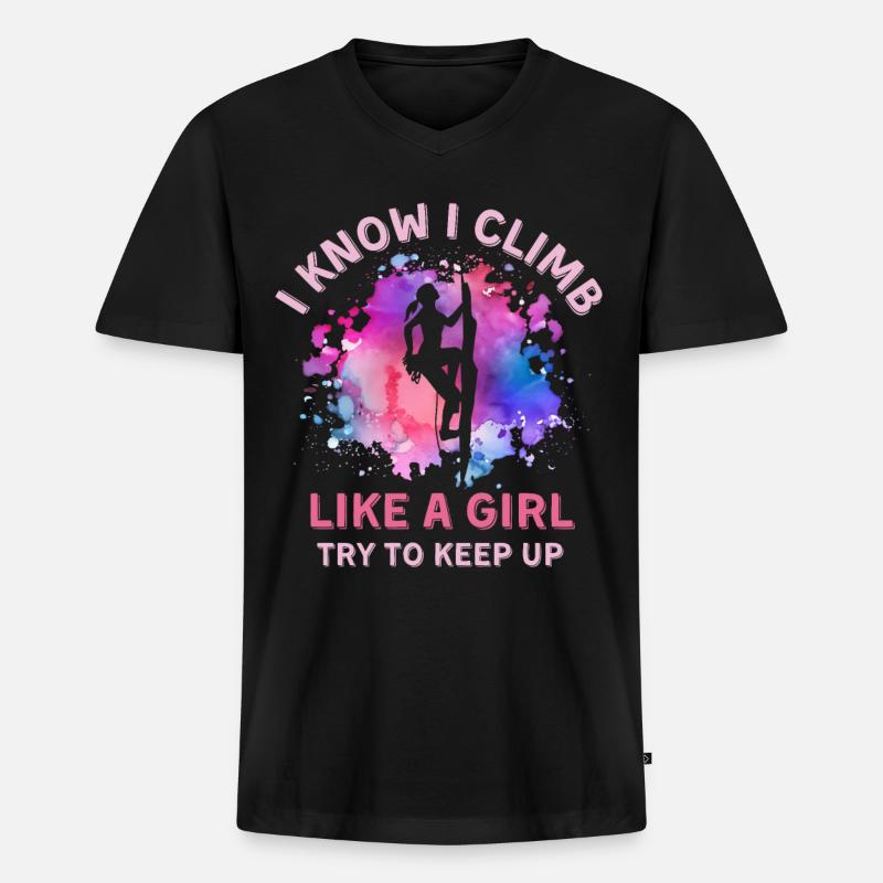 Frauen Klettern Mädchen - Männer Premium Bio T-Shirt mit V-Ausschnitt - Schwarz