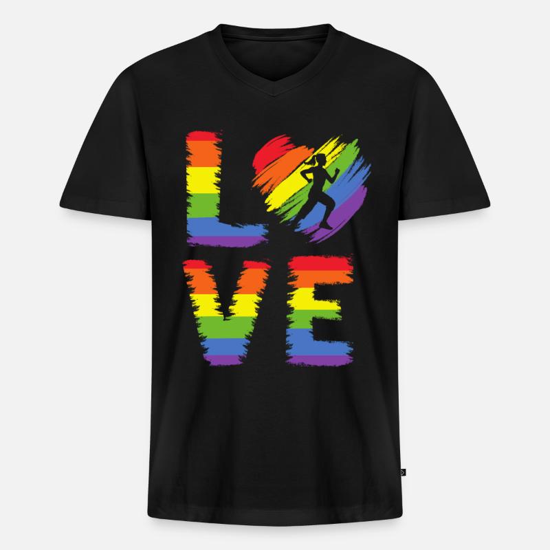 Laufen LGBT Pride - Männer Premium Bio T-Shirt mit V-Ausschnitt - Schwarz