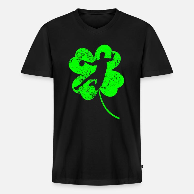 Handball St. Patrick's Day Kleeblatt - Männer Premium Bio T-Shirt mit V-Ausschnitt - Schwarz