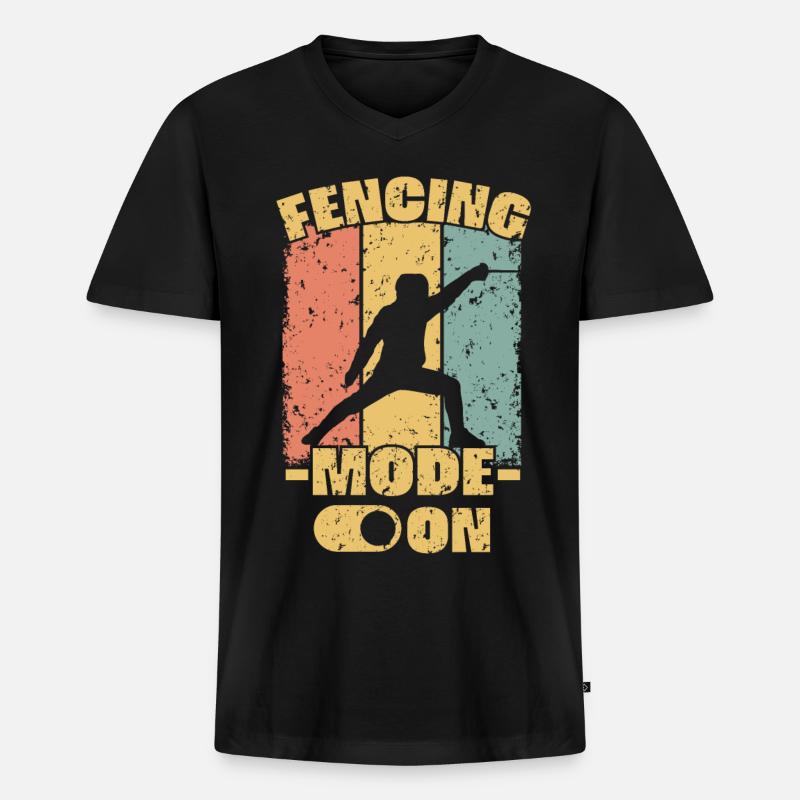 Fechten retro - Männer Premium Bio T-Shirt mit V-Ausschnitt - Schwarz