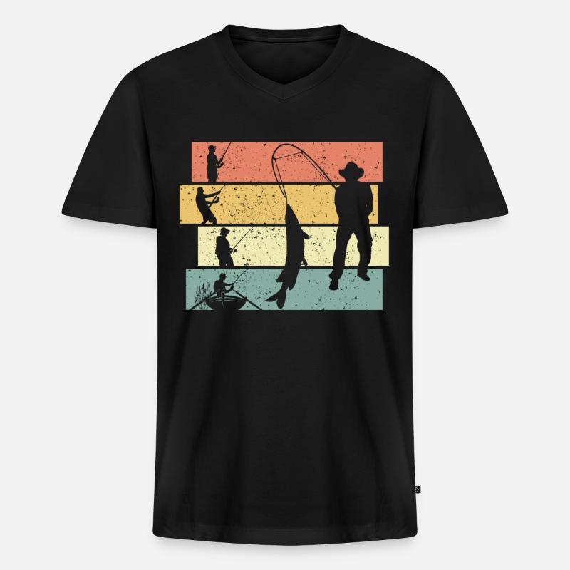 Angeln retro - Männer Premium Bio T-Shirt mit V-Ausschnitt - Schwarz