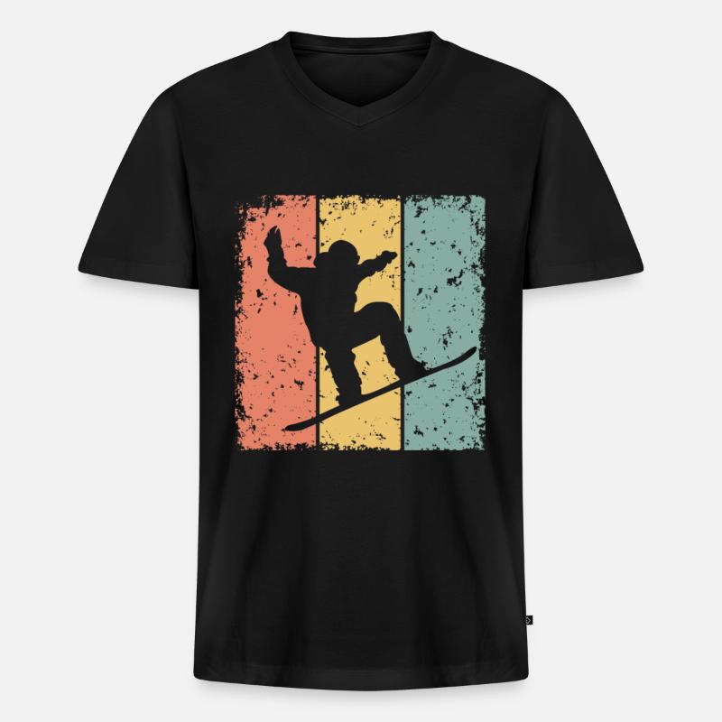 Snowboarden Retro - Männer Premium Bio T-Shirt mit V-Ausschnitt - Schwarz