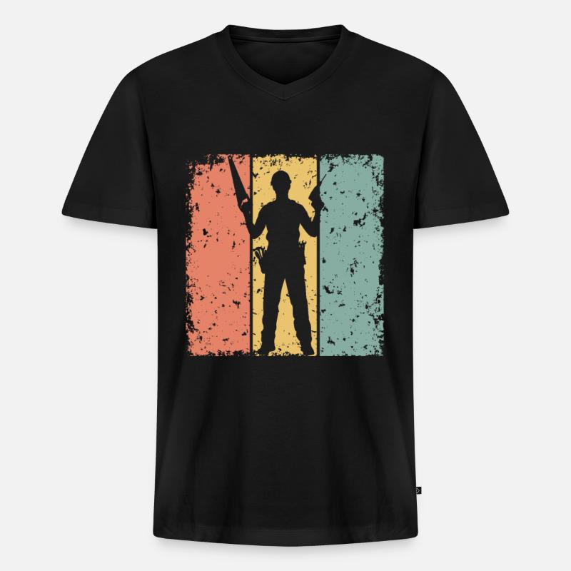 Handwerker retro - Männer Premium Bio T-Shirt mit V-Ausschnitt - Schwarz