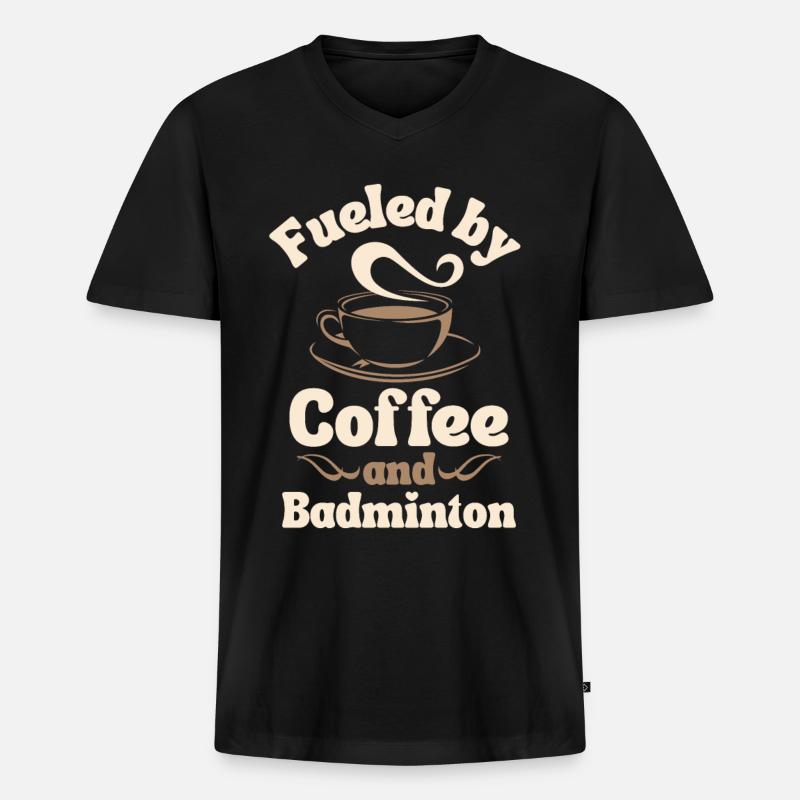 Kaffee-Badminton-Liebhaber - Männer Premium Bio T-Shirt mit V-Ausschnitt - Schwarz