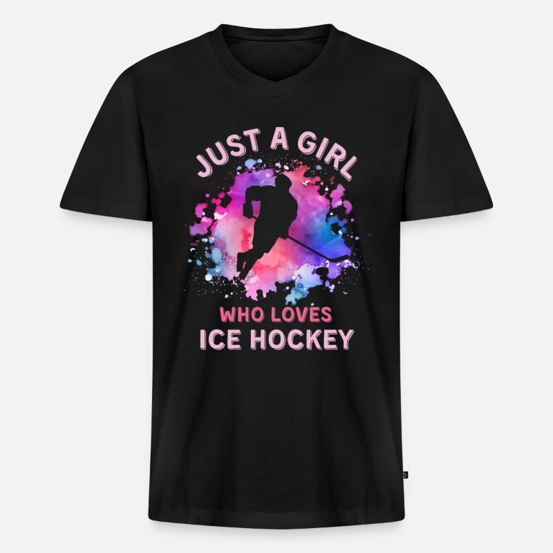 Frauen Eishockey Mädchen - Männer Premium Bio T-Shirt mit V-Ausschnitt - Schwarz