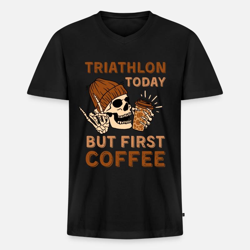 Kaffee Triathlon Skelett - Männer Premium Bio T-Shirt mit V-Ausschnitt - Schwarz