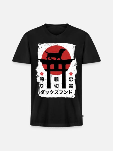 Dackelhund Japan Kanji - Männer Premium Bio T-Shirt mit V-Ausschnitt - Schwarz