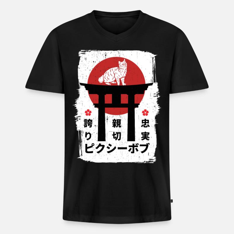 Pixie-bob Katze Japan Kanji - Männer Premium Bio T-Shirt mit V-Ausschnitt - Schwarz