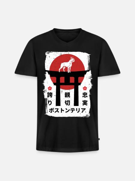Boston-terrier chien Japon kanji - T-shirt encolure en V Premium bio Homme - noir