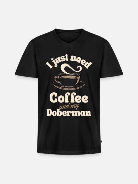 Coffee Doberman lover - Men's Premium Organic T-shirt with V-neck - black