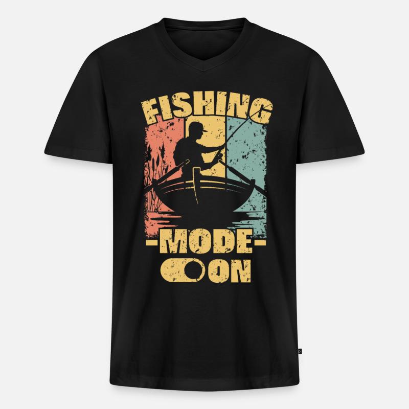 Angeln retro - Männer Premium Bio T-Shirt mit V-Ausschnitt - Schwarz