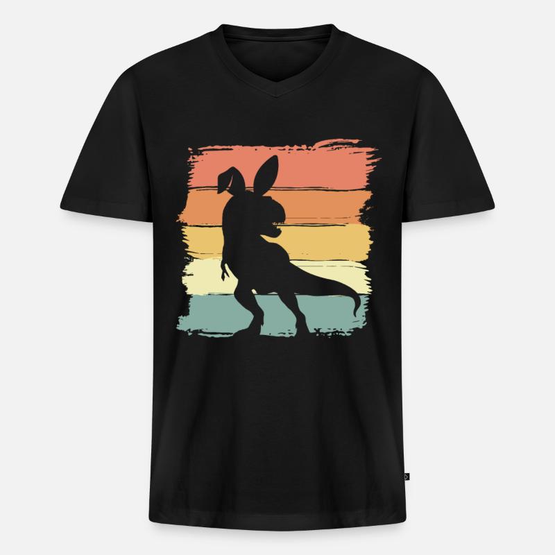 Ostern Dinosaurier retro - Männer Premium Bio T-Shirt mit V-Ausschnitt - Schwarz