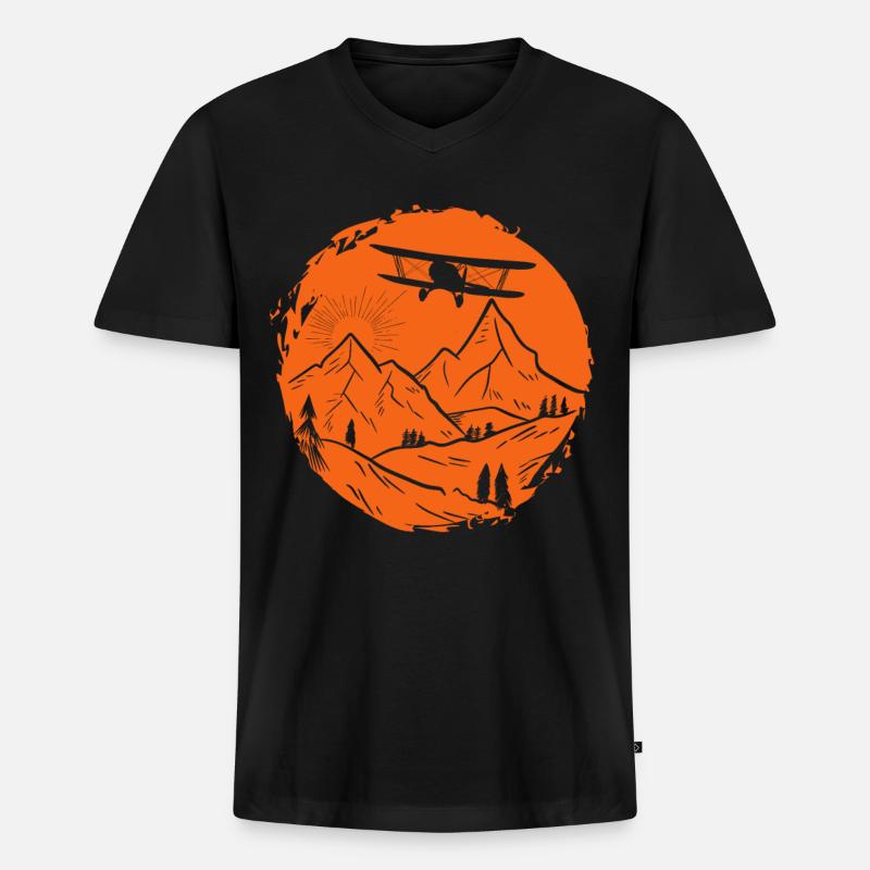 Doppeldecker-Fliegen - Männer Premium Bio T-Shirt mit V-Ausschnitt - Schwarz