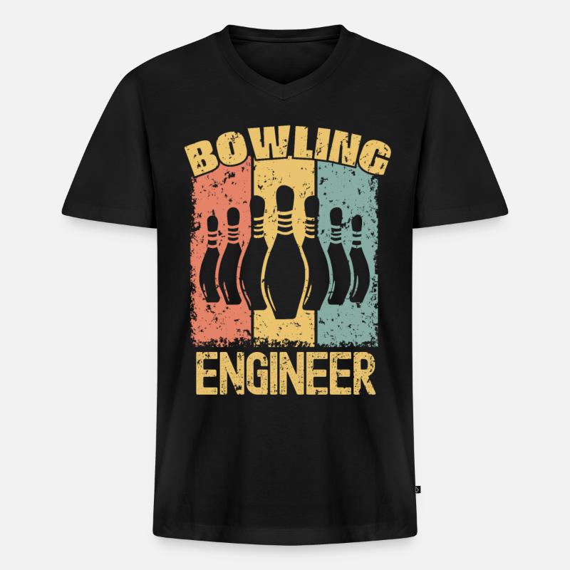 Bowling-Ingenieur retro - Männer Premium Bio T-Shirt mit V-Ausschnitt - Schwarz
