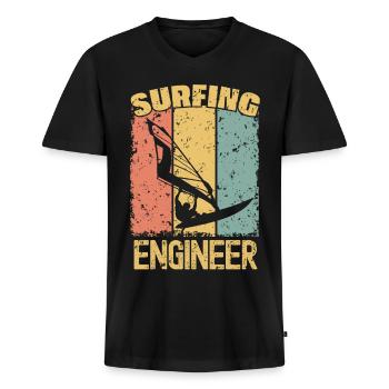 Windsurf Ingenieur retro - Männer Premium Bio T-Shirt mit V-Ausschnitt - Schwarz - Vorne - Nico (187cm)