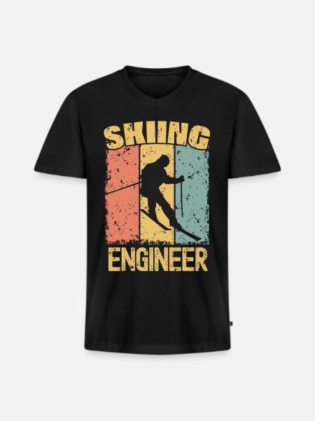 Skiing Engineer retro - Men's Premium Organic T-shirt with V-neck - black