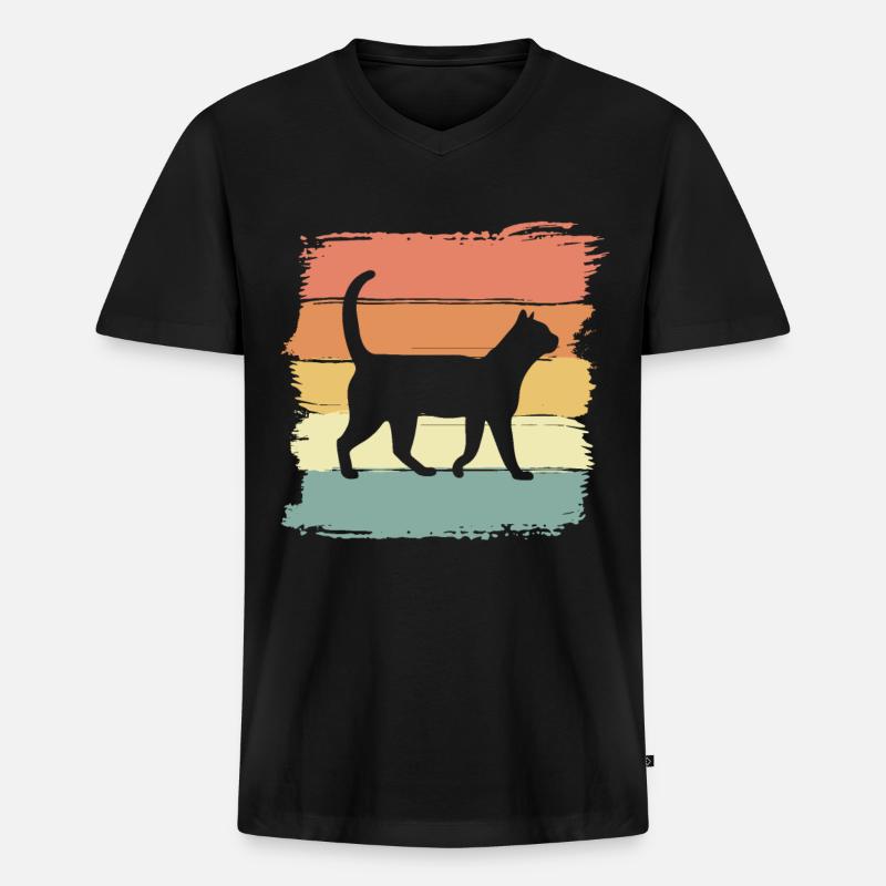 Katze retro - Männer Premium Bio T-Shirt mit V-Ausschnitt - Schwarz