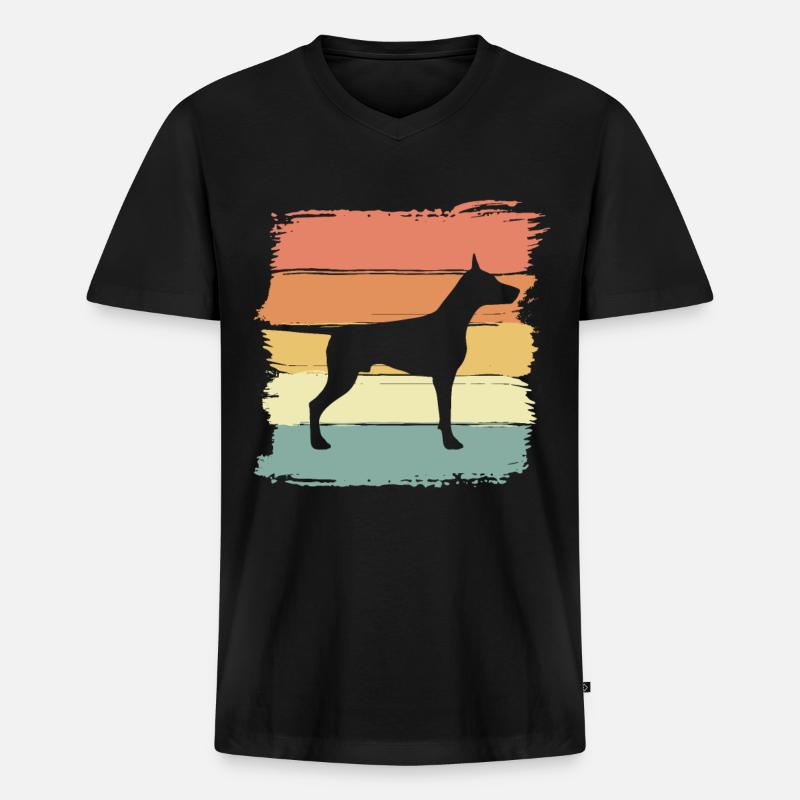 Dobermann retro - Männer Premium Bio T-Shirt mit V-Ausschnitt - Schwarz