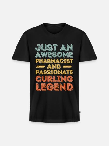 Pharmacist Curling legend retro - Men's Premium Organic T-shirt with V-neck - black
