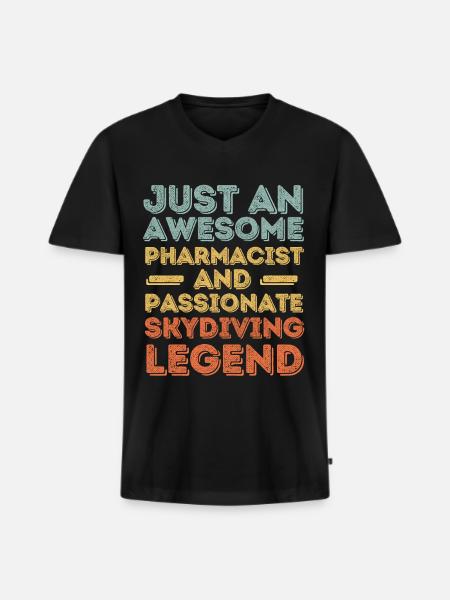 Pharmacist Skydiving legend retro - Men's Premium Organic T-shirt with V-neck - black