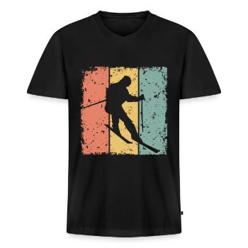 Skifahren im Retro-Bereich - Männer Premium Bio T-Shirt mit V-Ausschnitt - Schwarz - Vorne - Nico (187cm)