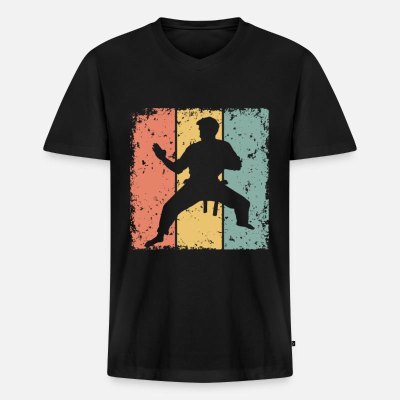 Karate Retro - Männer Premium Bio T-Shirt mit V-Ausschnitt - Schwarz