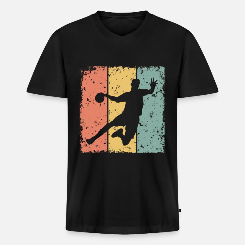 Handball retro - Männer Premium Bio T-Shirt mit V-Ausschnitt - Schwarz
