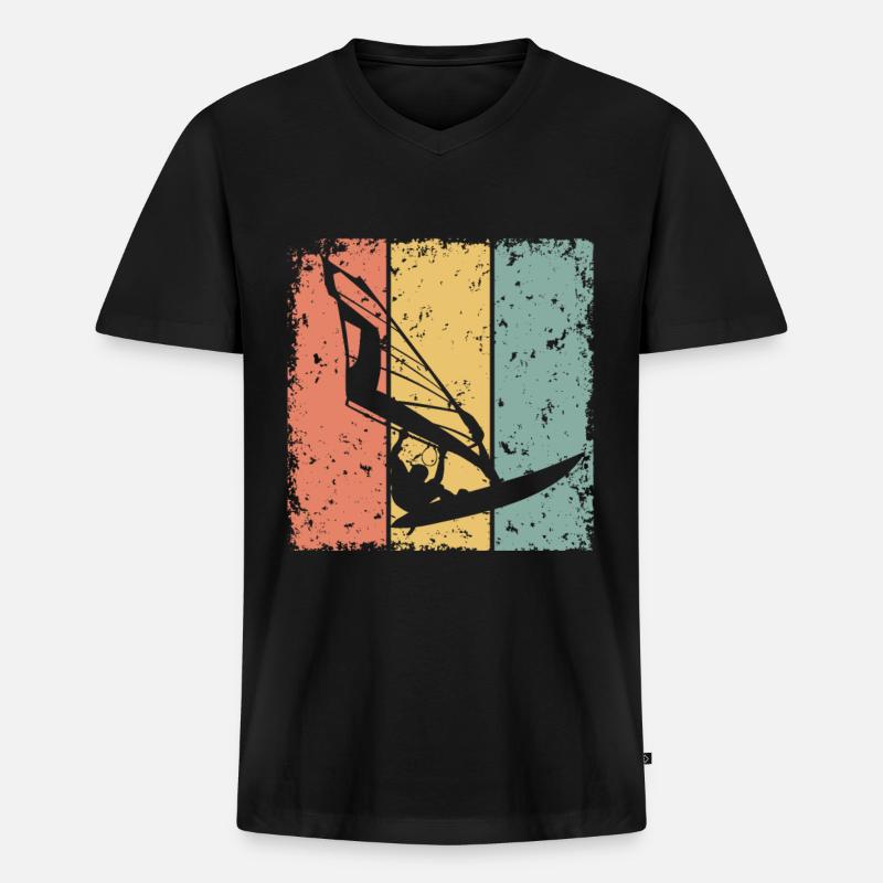Windsurfen Retro - Männer Premium Bio T-Shirt mit V-Ausschnitt - Schwarz