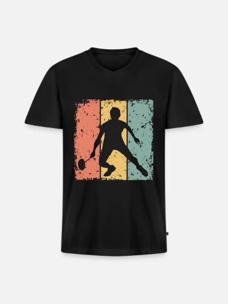 Badminton retro - Men's Premium Organic T-shirt with V-neck - black
