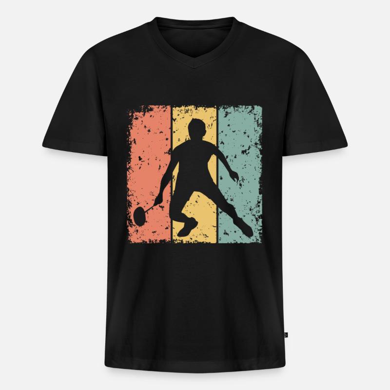 Badminton Retro - Männer Premium Bio T-Shirt mit V-Ausschnitt - Schwarz