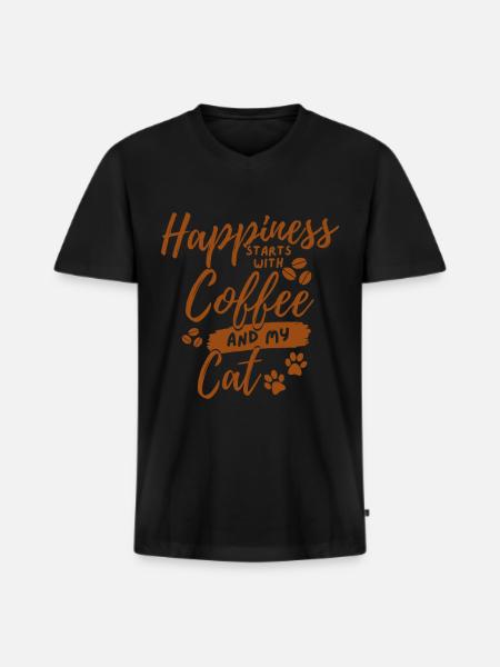 Coffee Cat lover - Men's Premium Organic T-shirt with V-neck - black