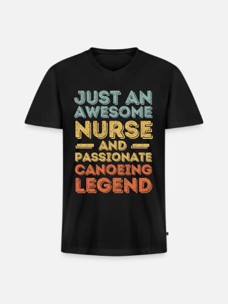 Nurse Canoeing legend retro - Men's Premium Organic T-shirt with V-neck - black