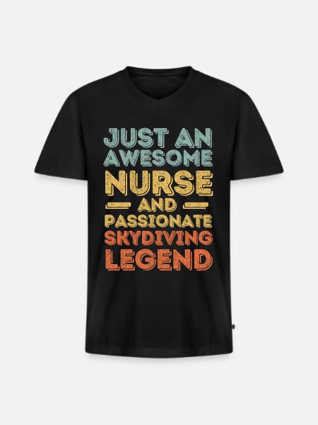 Nurse Skydiving legend retro - Men's Premium Organic T-shirt with V-neck - black