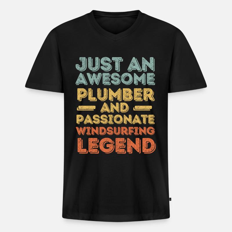 Klempner Windsurf Legende retro - Männer Premium Bio T-Shirt mit V-Ausschnitt - Schwarz