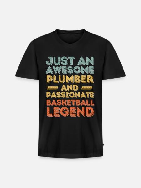Plumber Basketball legend retro - Men's Premium Organic T-shirt with V-neck - black