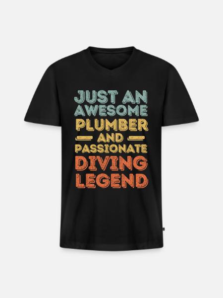 Plumber Diving legend retro - Men's Premium Organic T-shirt with V-neck - black