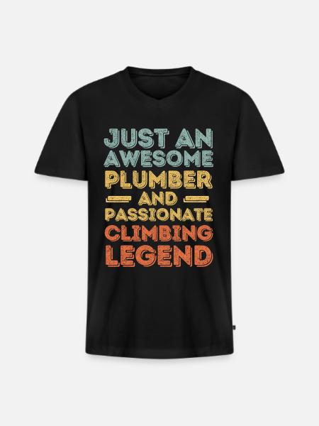 Plumber Climbing legend retro - Men's Premium Organic T-shirt with V-neck - black