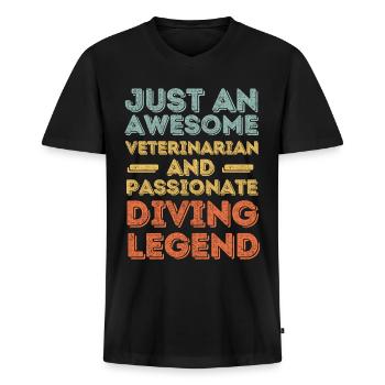Tierarzt Tauchlegende retro - Männer Premium Bio T-Shirt mit V-Ausschnitt - Schwarz - Vorne - Nico (187cm)
