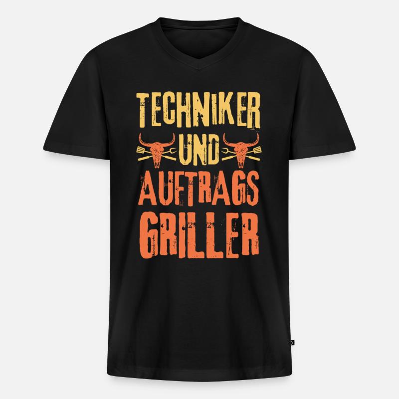 Techniker und Grillen - Männer Premium Bio T-Shirt mit V-Ausschnitt - Schwarz