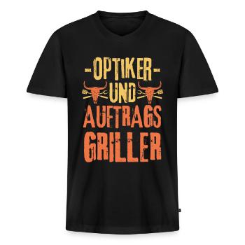 Optiker und Grillen - Männer Premium Bio T-Shirt mit V-Ausschnitt - Schwarz - Vorne - Nico (187cm)