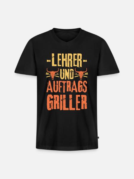 Lehrer und Grillen - Männer Premium Bio T-Shirt mit V-Ausschnitt - Schwarz